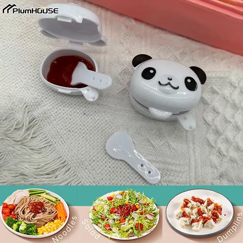 Color: Light Grey - 2Pcs Lunch Bento Soy Sauce Box Container Cute Plastic Condiment Dispenser Mini Portable Salad Dressing Tomato Ketchup Bottle Jar