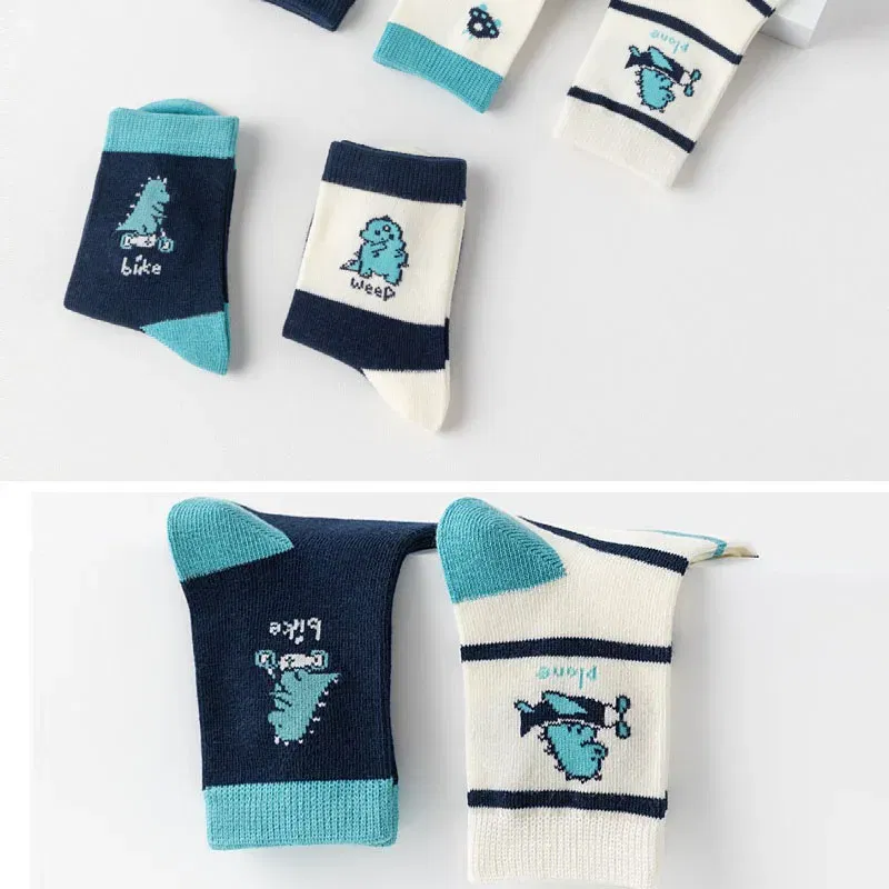 Color: GRAY, Size: 7-9T - 5 Pairs/lot Baby Socks 2024 Autumn Cotton Socks Medium Socks Kids Little Big Boys Crew Sock