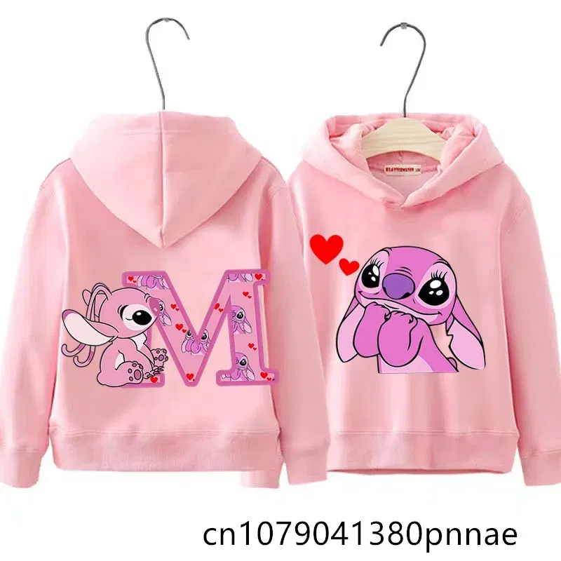 Color: Khaki, Kid Size: 17 - Girls Boys Lilo and Stitch Sportswear Hoodies Casual Fashion Sweatshirts Angel Letter AZ Anime Autumn/Winter Hoodie Kids Hoodies