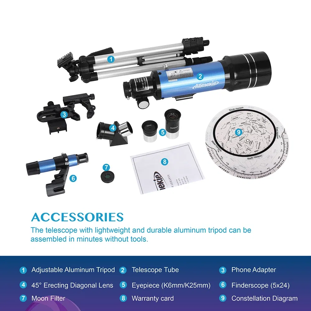 Color: Blue, Ships From: CHINA - 70400 Telescope With Adjustable Tripod Phone Adapter Erect-Image Moon Watching Terrestrial Space Monocular For Beginner Kids