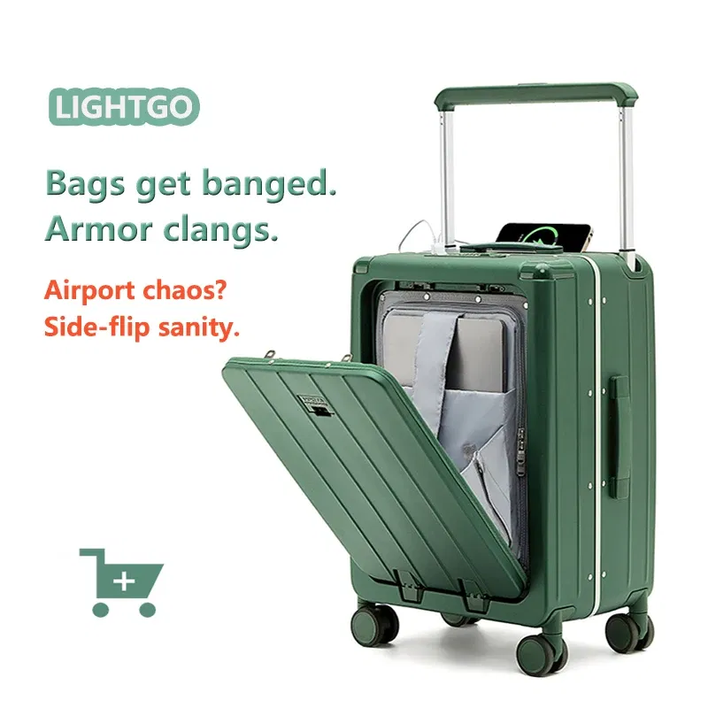 Color: green, Luggage Size: 26Inches 650mm, Ships From: CHINA - LightGo Front Access 20/26/28 Inch Carry On Luggage w/ Laptop Compartment, 2 USB-C, TSA Lock, Silent Wheels for Business Travel