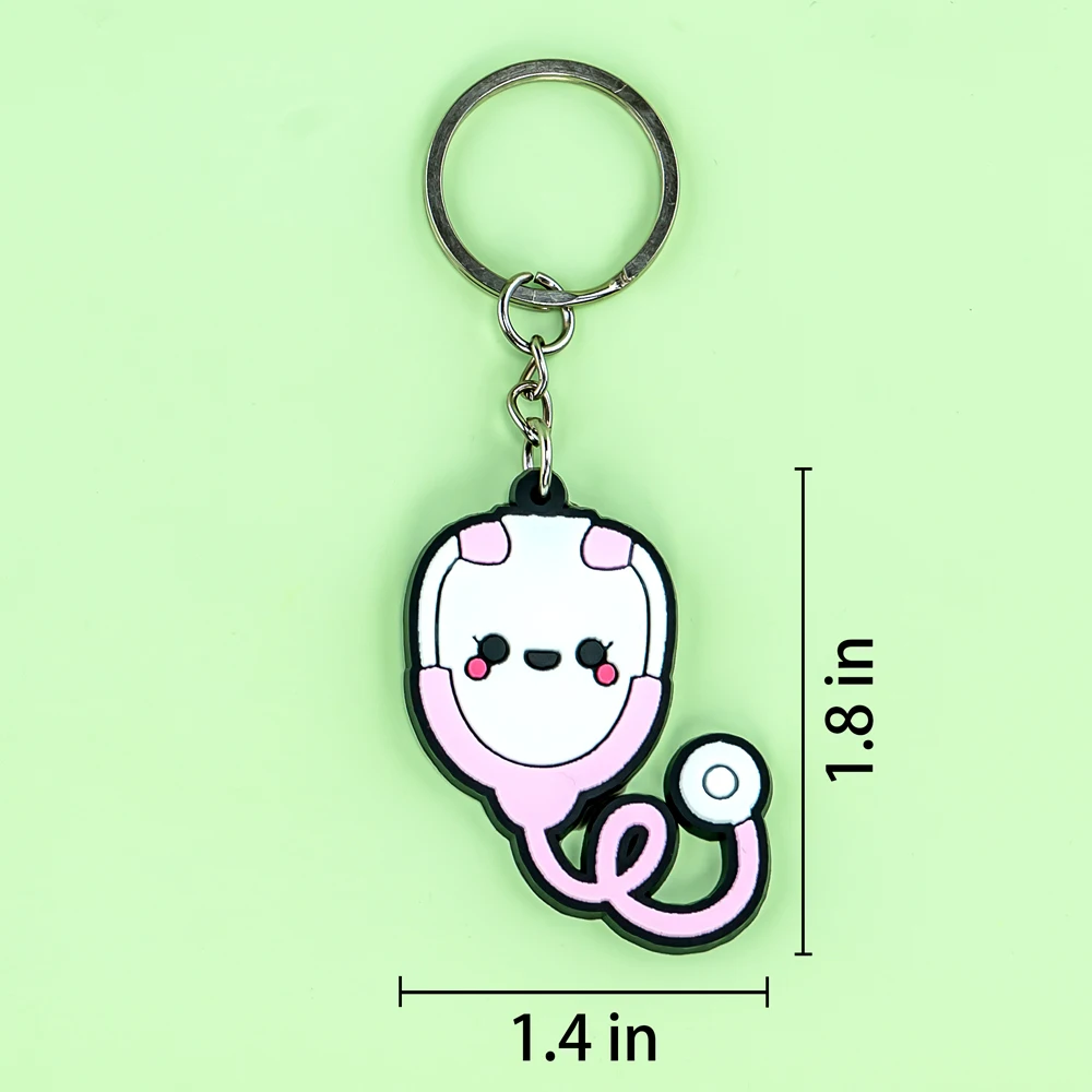 Color: green - 1PCS PVC Rubber Hot Keychain for nurses New Design Medicine Style Heart & Brain Car Key Pendant Cute Bag Ornament Gift