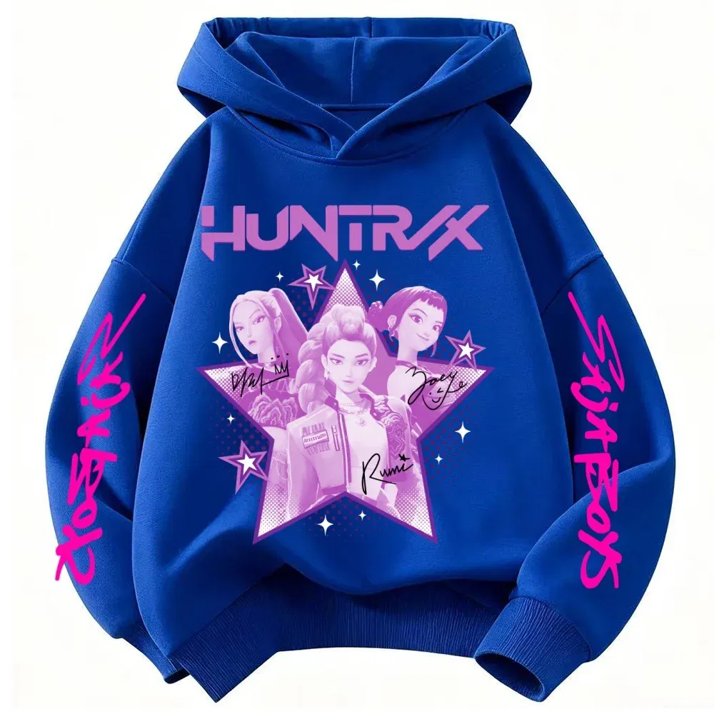 Color: Blue, Kid Size: 4 - KPop Demon Hunter Huntrix Children's Sweatshirt Autumn New Boys Girls Fashion Street Pullover Children's Clothing