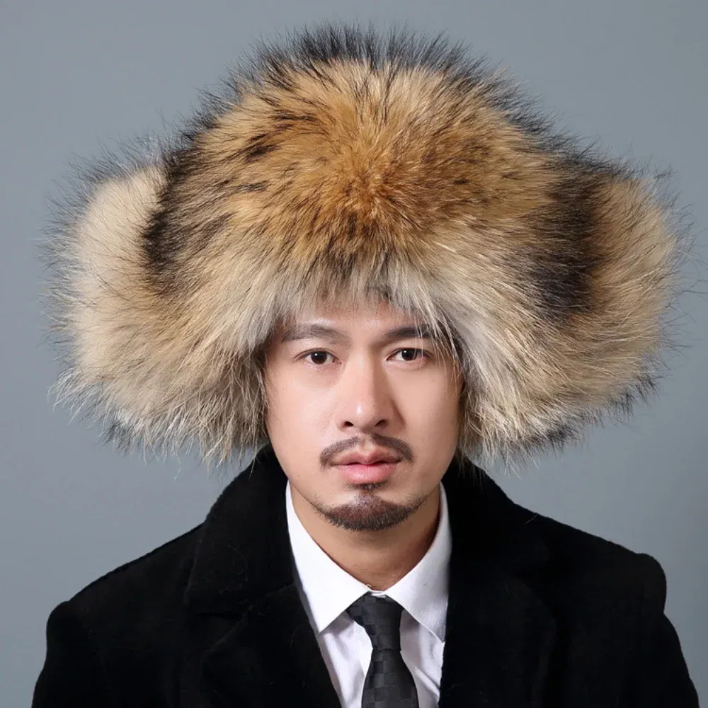 Color: SKY BLUE, Hat Size: 58/59, Ships From: CHINA - Men Real Fur Beanies Hat Mongolian Hat Unique Process Fox Tail Design Luxury Winter Warm Hats For Fashion Men Bomber Hat