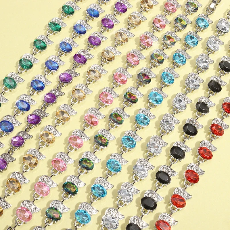 Metal Color: Titanium Plated - Fashion Exquisite Color Crystal Inlaid Ladies Charm Bracelet Engagement Wedding Jewelry
