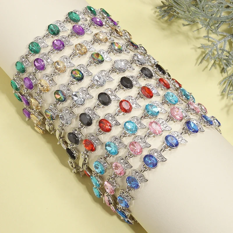 Metal Color: Titanium Plated - Fashion Exquisite Color Crystal Inlaid Ladies Charm Bracelet Engagement Wedding Jewelry