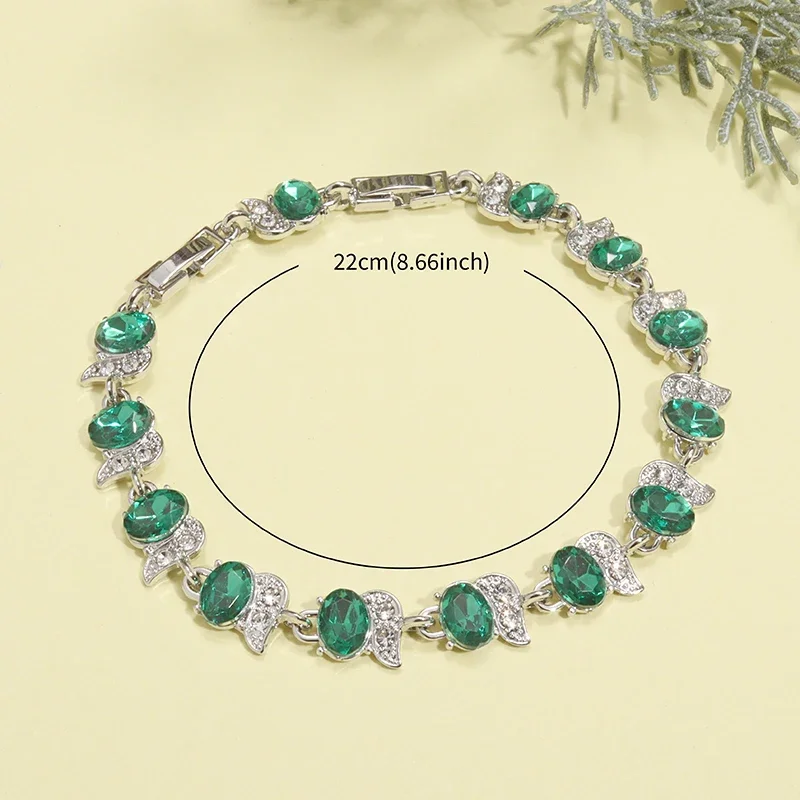 Metal Color: Titanium Plated - Fashion Exquisite Color Crystal Inlaid Ladies Charm Bracelet Engagement Wedding Jewelry