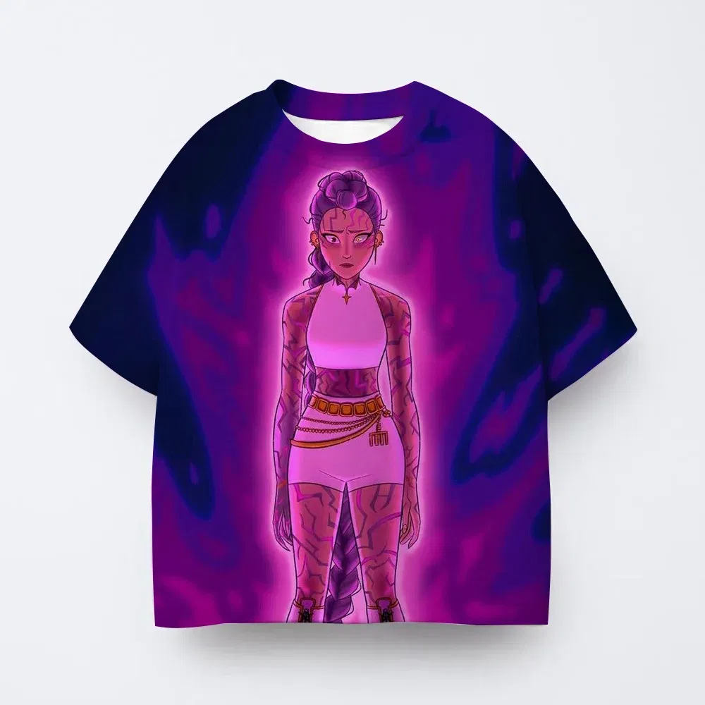 Color: Blue, Kid Size: 5 - T-shirt anime Kpop witch hunting group 3D printing children's T-shirt fashion casual cartoon T-shirt girls' children's clothing