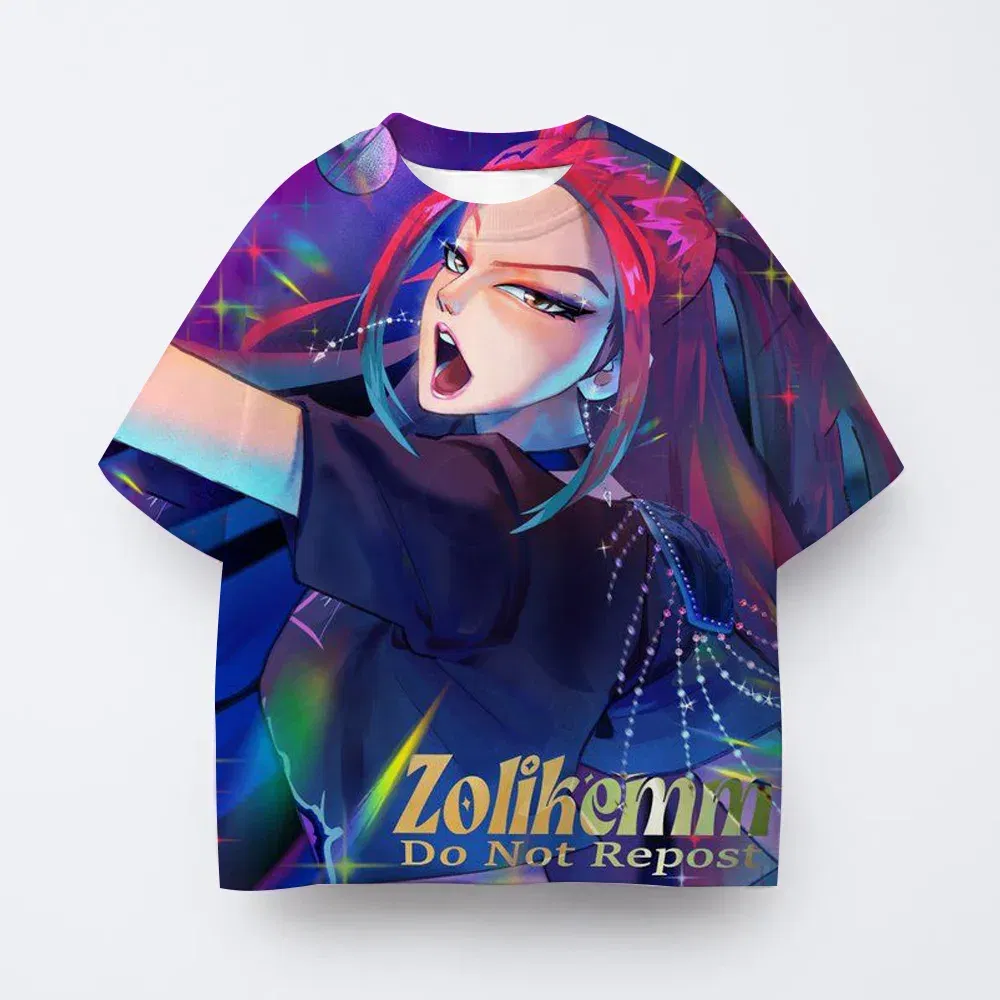 Color: Blue, Kid Size: 5 - T-shirt anime Kpop witch hunting group 3D printing children's T-shirt fashion casual cartoon T-shirt girls' children's clothing