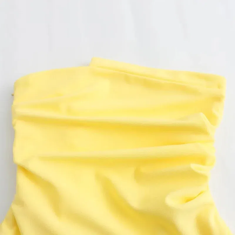 Color: Beige, Size: M - Asymmetrical Strapless Top Lemon Yellow Women Sleeveless Lady Female Clothes Slim Fit Suspenders Tube Top Off Shoulder