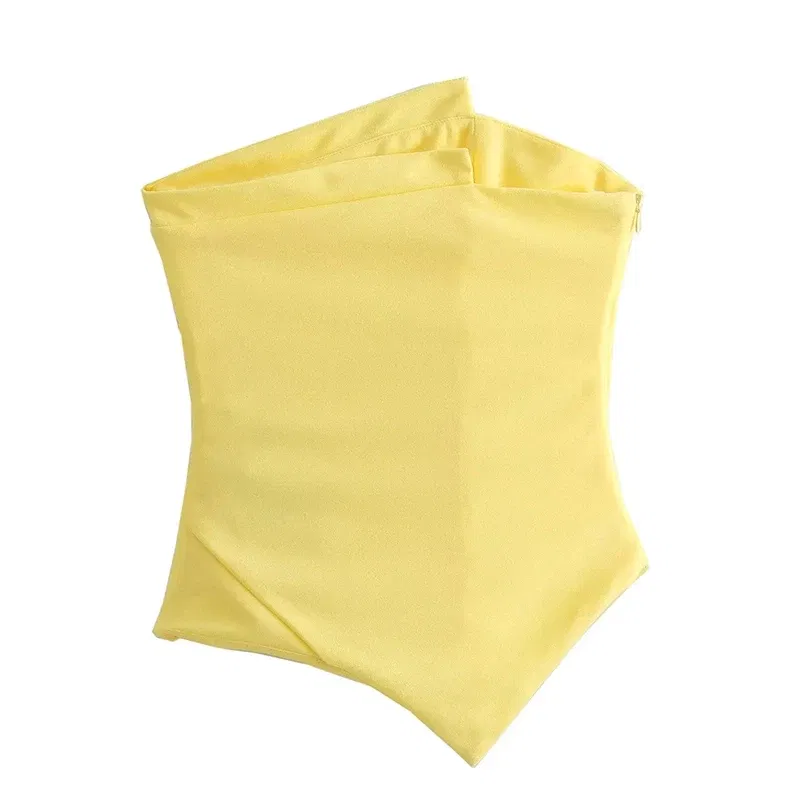 Color: Beige, Size: M - Asymmetrical Strapless Top Lemon Yellow Women Sleeveless Lady Female Clothes Slim Fit Suspenders Tube Top Off Shoulder