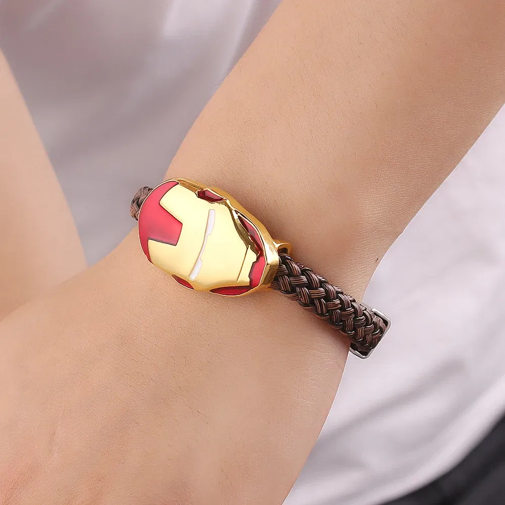 Metal Color: Hot Stamping, Ships From: CHINA - Marvel Superhero The Avengers Bracelet Iron Man Spiderman Mask Handmade Woven Leather Rope Bangle Charm Jewelry Accessory