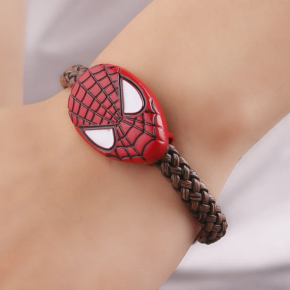 Metal Color: Hot Stamping, Ships From: CHINA - Marvel Superhero The Avengers Bracelet Iron Man Spiderman Mask Handmade Woven Leather Rope Bangle Charm Jewelry Accessory