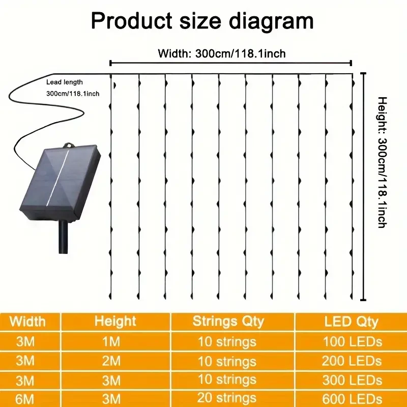 Solar-Powered Curtain String Lights With 8 Modes