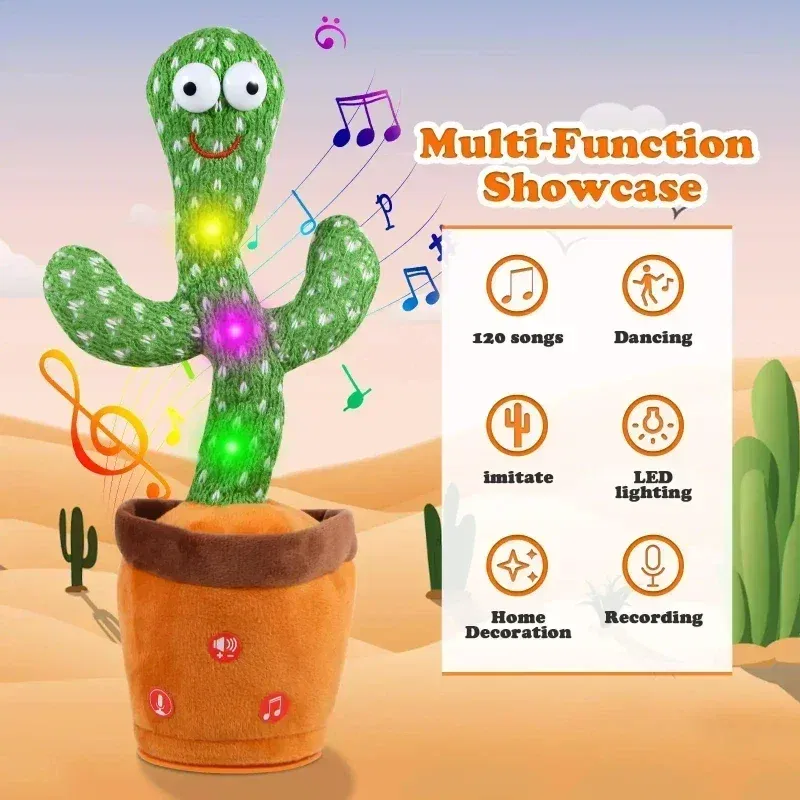 Color: Red - Dancing and Talking Cactus Toy Sunshine Cactus Children's Electronic Plush Toy with 120 Songs Children's Birthday Gifts