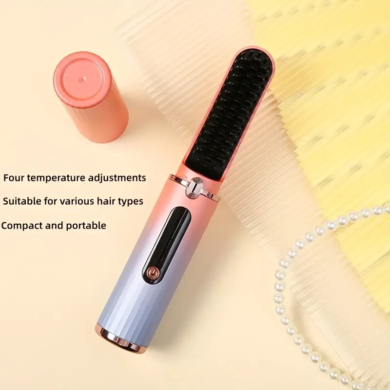 Rechargeable Cordless Hair Straightener Comb With Negative Ion Electric Hair Straightener Comb, 30s Fast Heating, USB Rechargeable, Portable Hair Straightener Brush For Travel Use Unisex