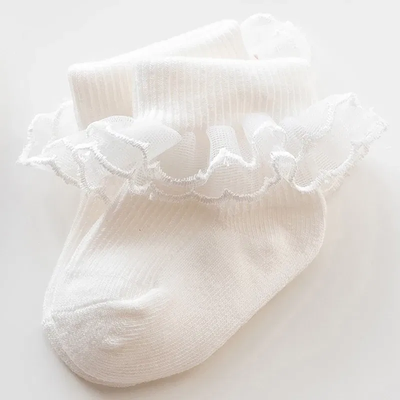 Color: WHITE, Kid Size: 3M - VISgogo Baby Girls Socks Lace Ruffles Sweet Anti-Skid Princess Socks Toddler Spring Fall Cute Kids Socks