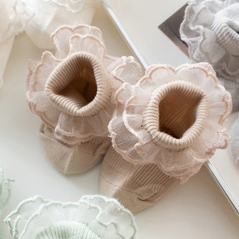 Color: WHITE, Kid Size: 3M - VISgogo Baby Girls Socks Lace Ruffles Sweet Anti-Skid Princess Socks Toddler Spring Fall Cute Kids Socks