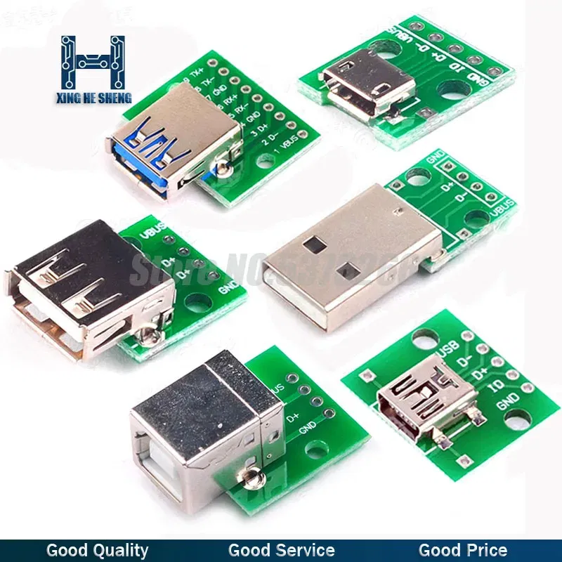Color: Brown - 5pcs Micro Mini USB USB A Male USB 2.0 3.0 A Female USB B Connector Interface to 2.54mm DIP PCB Converter Adapter Breakout Board