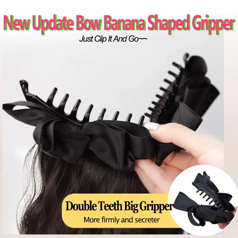 Color: T1B/613, Stretched Length: 18inches - Elegant Synthetic Silk Bowknot Banana Claw Clip Ponytail Wig With Grab Clip Long Wavy Layered Ponytail for Women Daily Use
