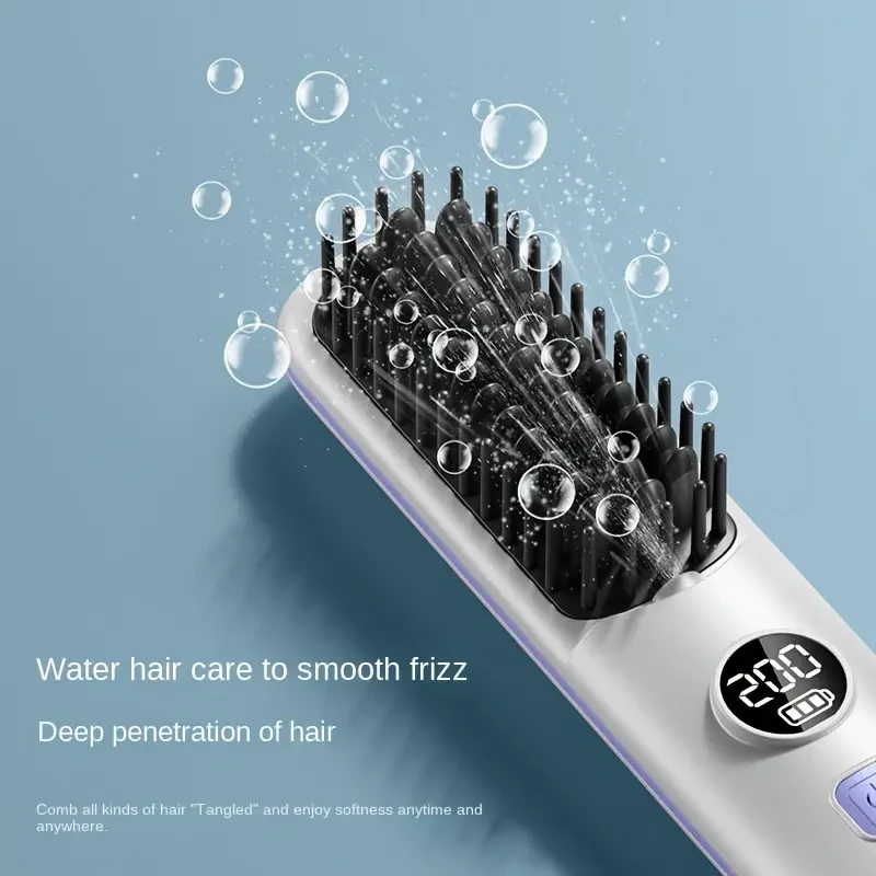 USB Rechargeable Hair Straightening Brush with LED Display, Fast Heating, Anti-Scald, Auto-Off, Thermostatic Control, 2000mAh Lithium Battery for Wet/Dry Use, Portable Ionic Hair Care Comb for Travel & Daily Use, 5 Temperature Settings