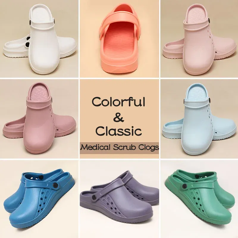 Color: SKY BLUE, Shoe Size: 33.5 - High Quality Scrub Shoes Non-slip Dentist Nursing Clogs Healthcare Service Work Slippers Soft Operating Room Protective Clogs