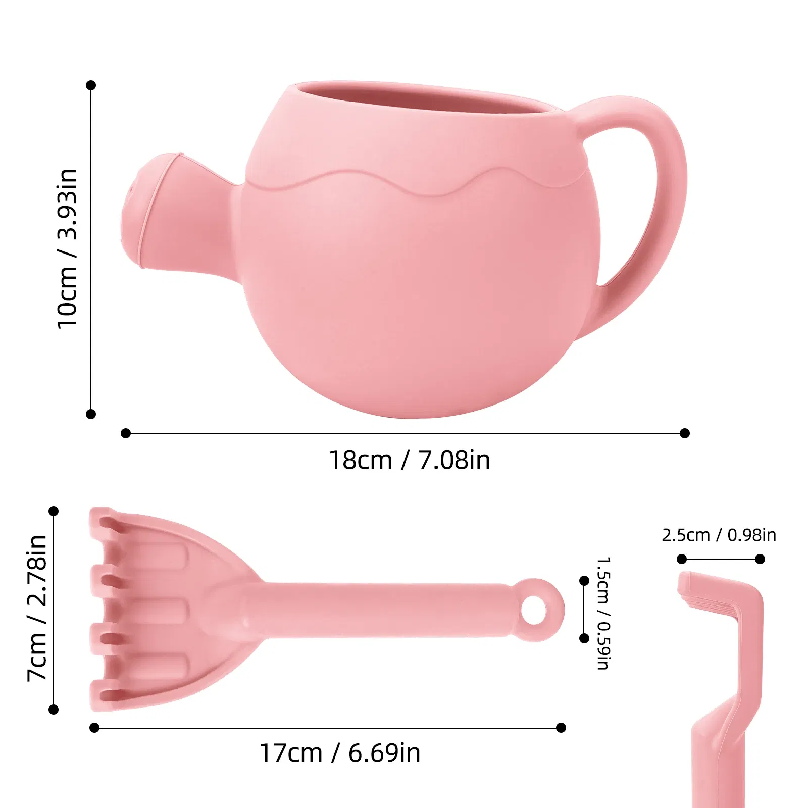 Color: Dark Khaki - Summer Beach Toys Sand playing tools Soft Silicone Watering Pot Rake Set Play Sand Bucket Shovels Suitable for children outdoors