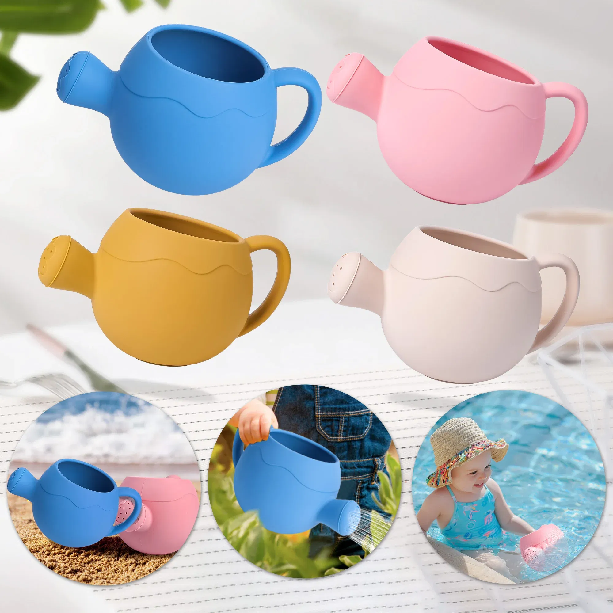 Color: Dark Khaki - Summer Beach Toys Sand playing tools Soft Silicone Watering Pot Rake Set Play Sand Bucket Shovels Suitable for children outdoors