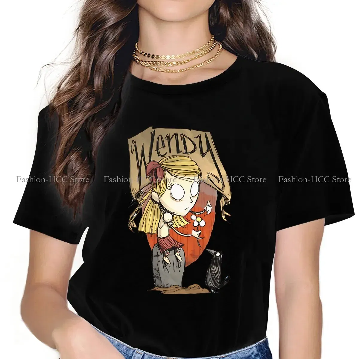 Color: black, Size: M - Wendy And Cat Style Polyester TShirt Dont Starve Top Quality New Design Gift Clothes T Shirt Short Sleeve