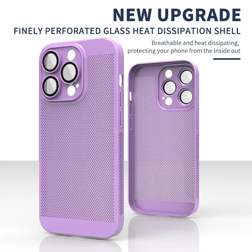 Color: Lavender, Compatible-Phone Models: For iPhone 14 Pro Max, Ships From: CHINA - Breathable Heat Dissipation Cooling Case For iPhone 16 Pro Max 15 14 13 12 11 PC Hard Back Cover