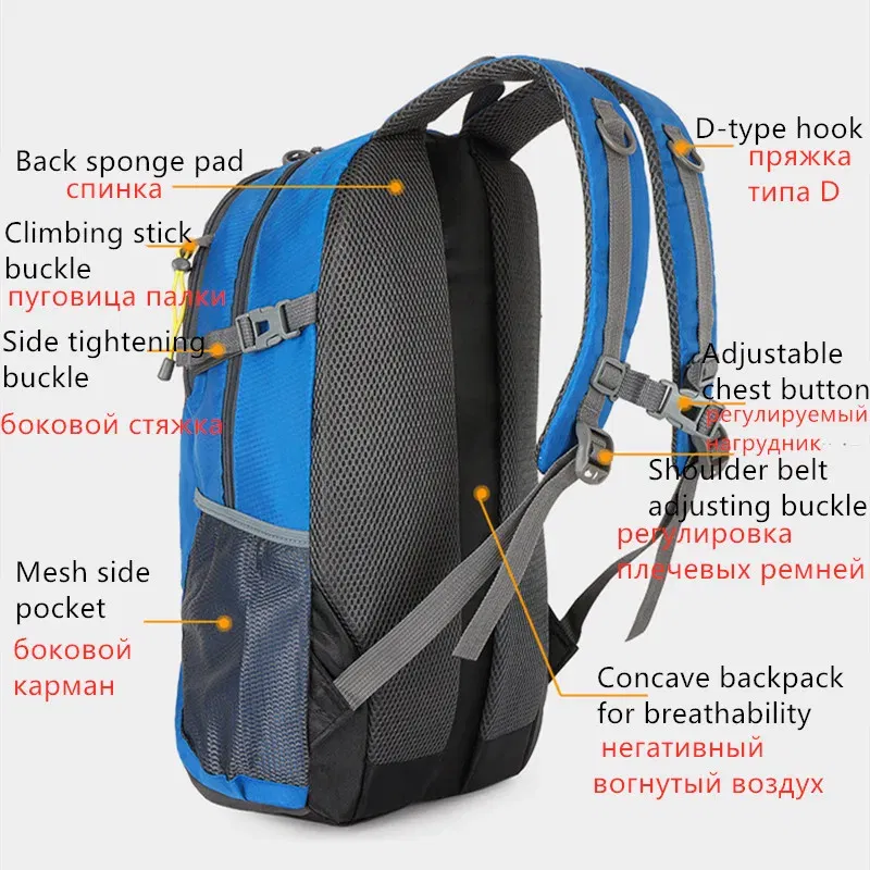Color: Gold - 2024 New Outdoor Backpack Hiking Sports Mountaineering Bag Riding Backpack 40L Waterproof Backpack Leisure Travel Bag
