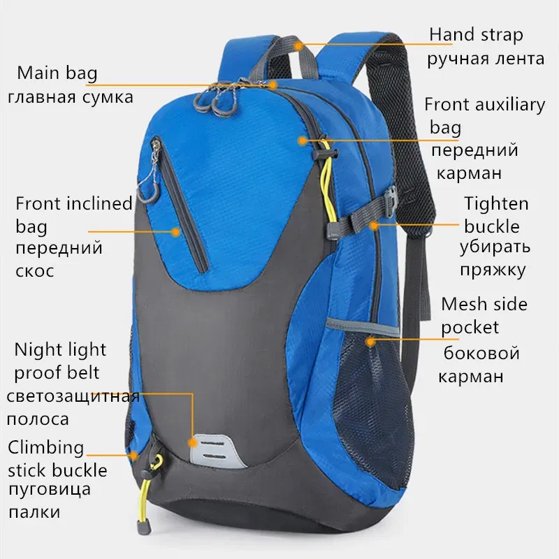 Color: Gold - 2024 New Outdoor Backpack Hiking Sports Mountaineering Bag Riding Backpack 40L Waterproof Backpack Leisure Travel Bag