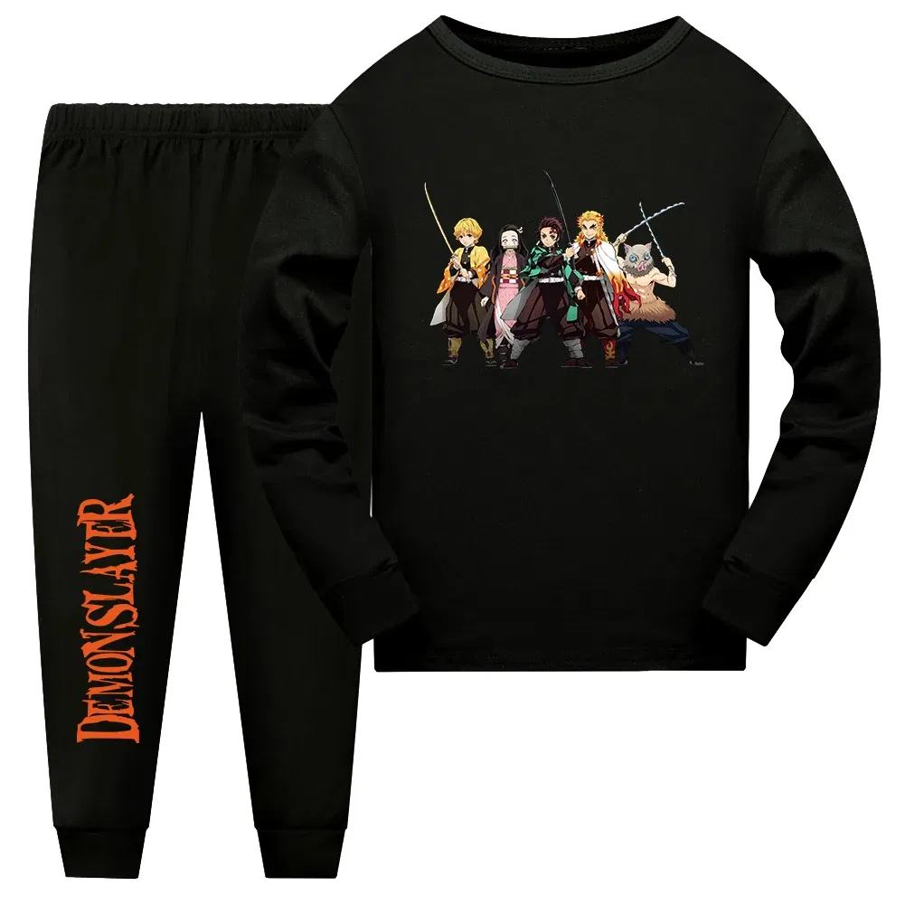 Color: army green, Kid Size: 12 - Demon Slayer Sleepwear Kamado Tanjirou Kamado Nezuko Agatsuma Zenitsu Children's Homewear Suit Long-sleeve Two-piece Pajamas Set