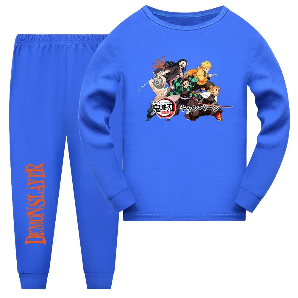 Color: army green, Kid Size: 12 - Demon Slayer Sleepwear Kamado Tanjirou Kamado Nezuko Agatsuma Zenitsu Children's Homewear Suit Long-sleeve Two-piece Pajamas Set