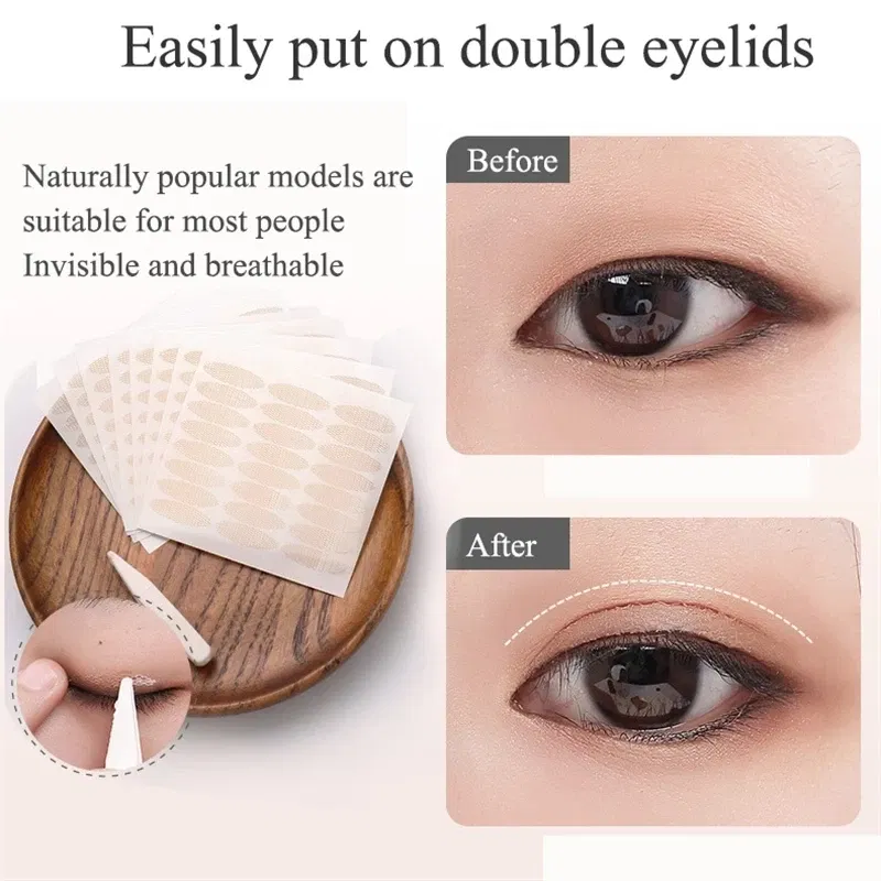 Color: DEEP BLUE - Clear Beige Stripe Self-adhesive Natural Eye Tape Makeup Tool Invisible Double Fold Eyelid Lace Paste Eyelid Tape Sticker 240pcs