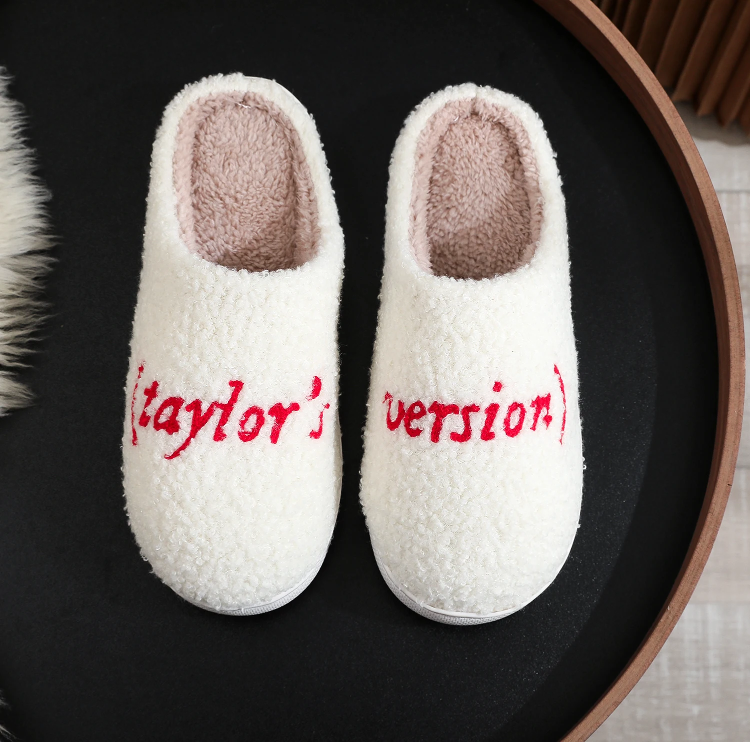 Color: WHITE, Shoe Size: 42 - Winter home home tapors version pattern cotton slippers non-slip thick-soled wool cotton slippers