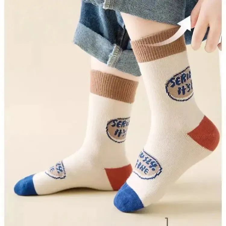 Color: black, Size: 4-6T - Autumn Children's Socks Little Big Boys Cotton Socks Baby Cartoon Pattern Medium Sock 5 Pairs/bag