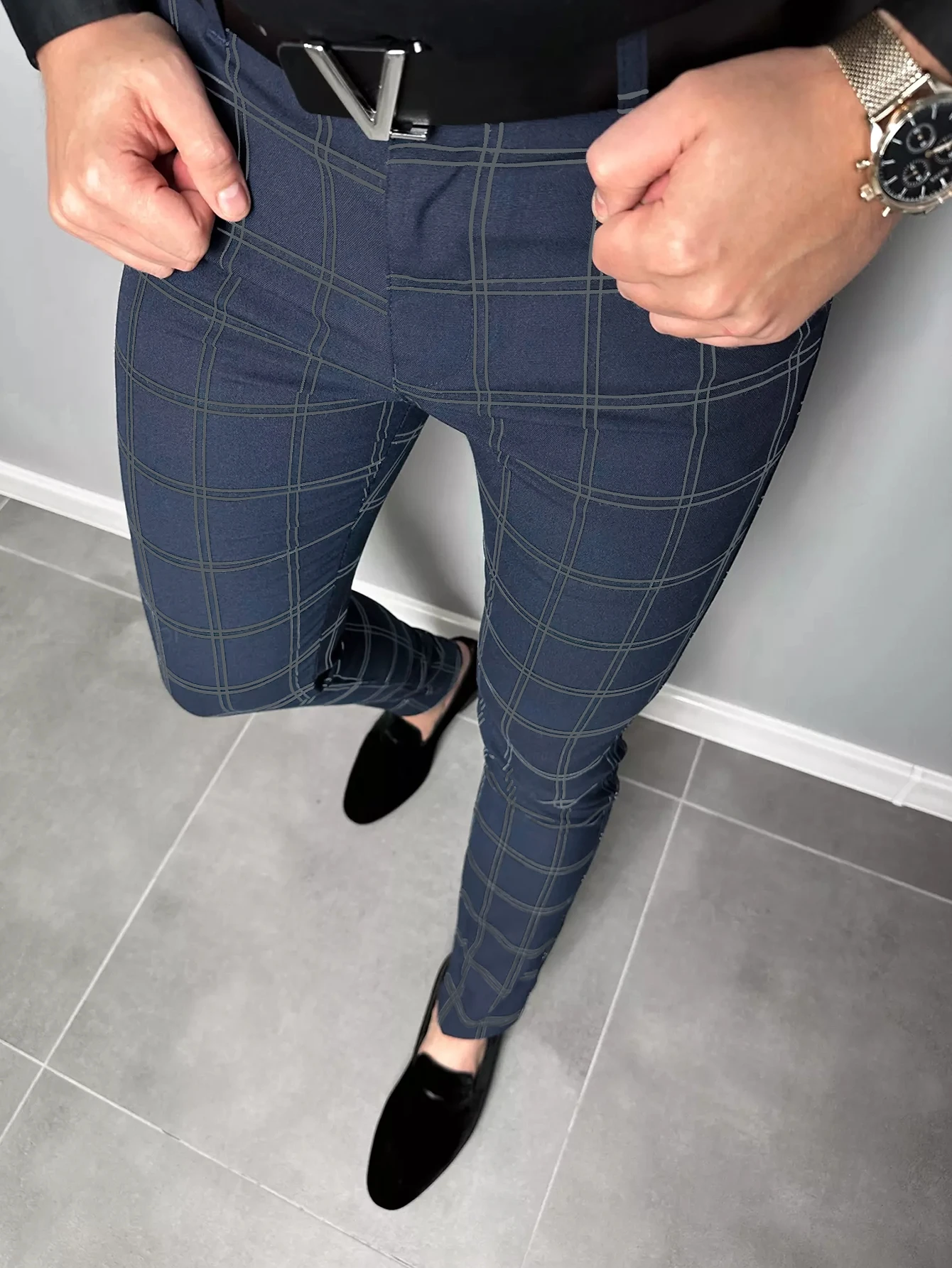 Color: green, Size: XS?€old?‰ - Checkered Fashion Europe and the United States Style Men's Pants Business Casual Travel Slim Pants Comfortable and Versatile