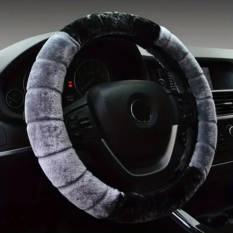 Winter Warm Fluffy Car Steering Wheel Cover - 38.1 cm, Cartoon Ear Design
