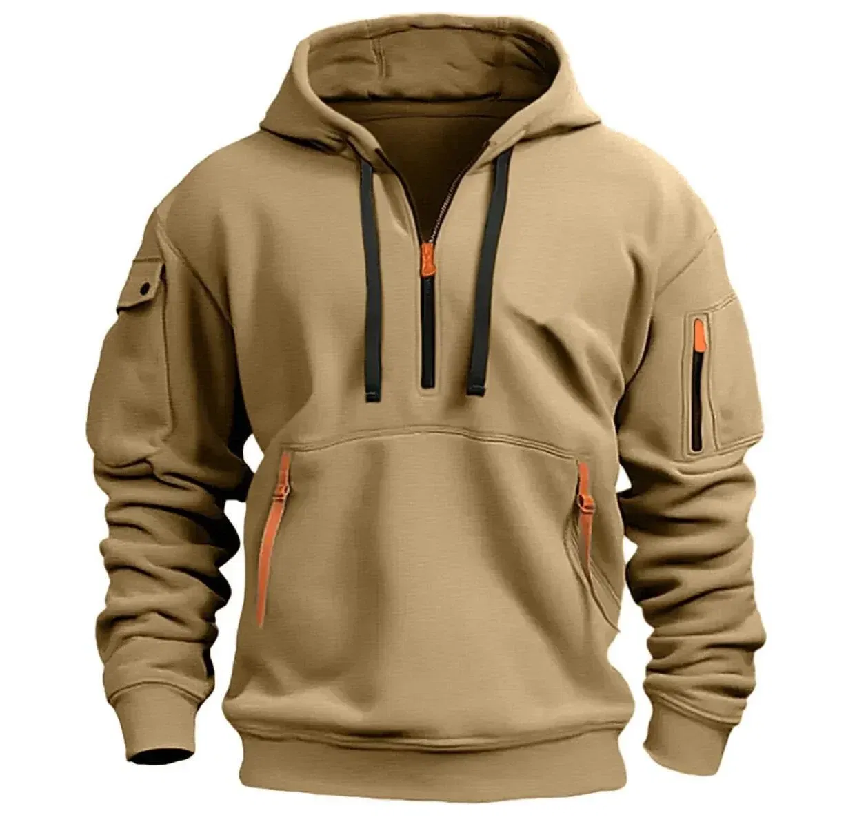 Color: Navy Blue, Size: XXXL, Sale by Pack: Pack of 1, Ships From: CHINA - New hoodie men zipper multi pocket hoodie Spring  Winter Fleece Warm Sweatshirt Fashion Streetwear Sports Hoody Solid Pullover