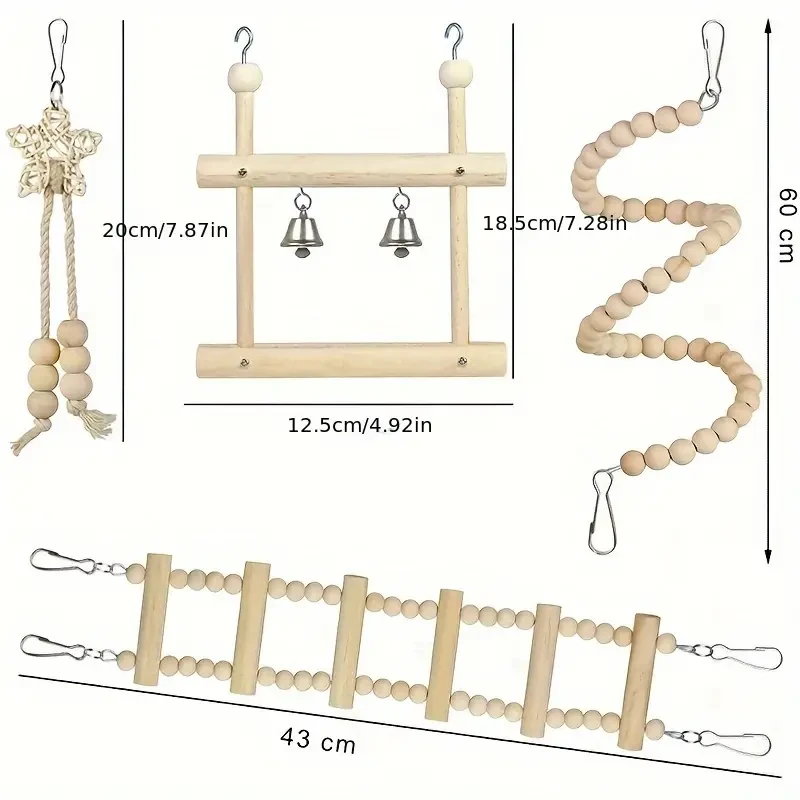 8-Piece Natural Wood Parrot Chewing Toy Set