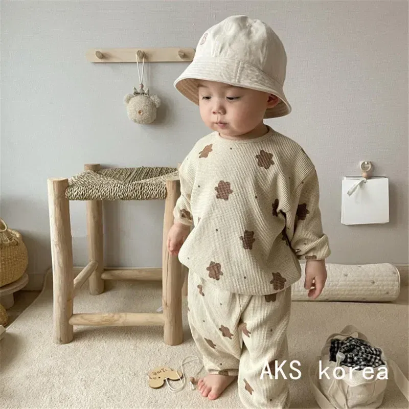 Color: Khaki, Kid Size: 3T, Ships From: CHINA - Baby Fall Clothes Girl Boy Cotton Long Sleeve Sweater and Pant Set Toddler Casual Cartoon Bear Pullover Top SweatPant Tracksuit