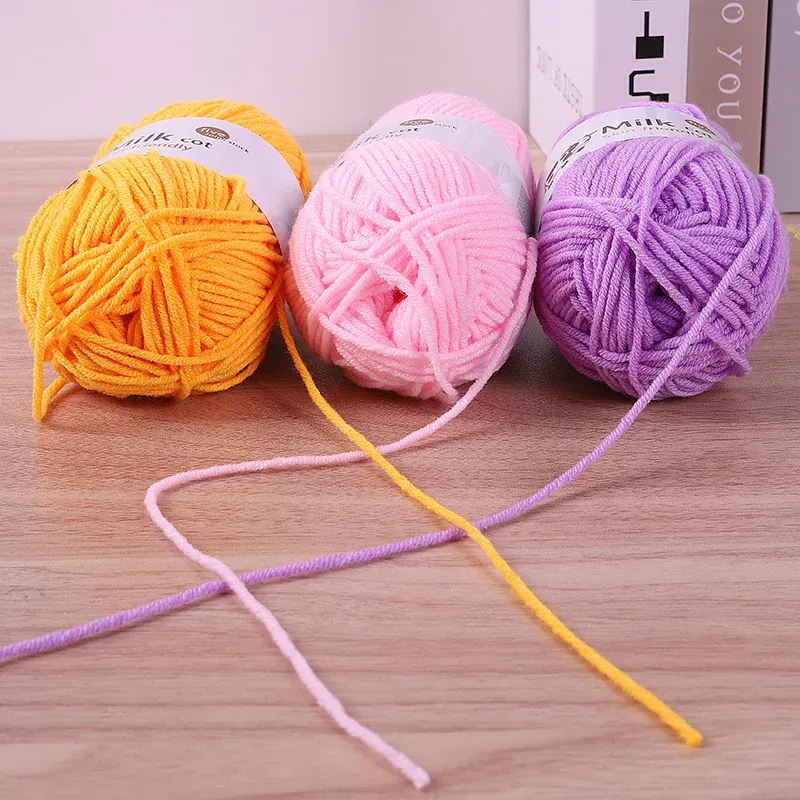 Color: Sky blue - 150g 5-strand Milk Yarn Handmade Medium Thick DIY Woven Doll Sweater Flower Hat Scarf Yarn Ball