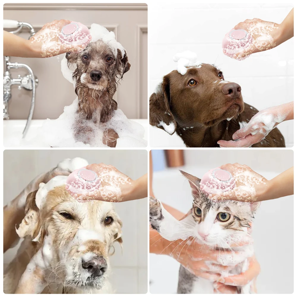 Color: Green - Pet Dog Shampoo Brush Cat Massage Comb Grooming Scrubber Brush for Bathing Soft Silicone Rubber Brushes Pet Shampoo Massager
