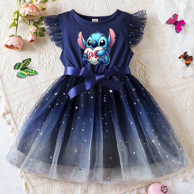 Color: Yellow, Kid Size: 9 - Lilo Stitch Girls Sequin Tutu Dress with Bow Flutter Sleeves Summer Princess Party Outfit for Toddler Kids 2-6 Years