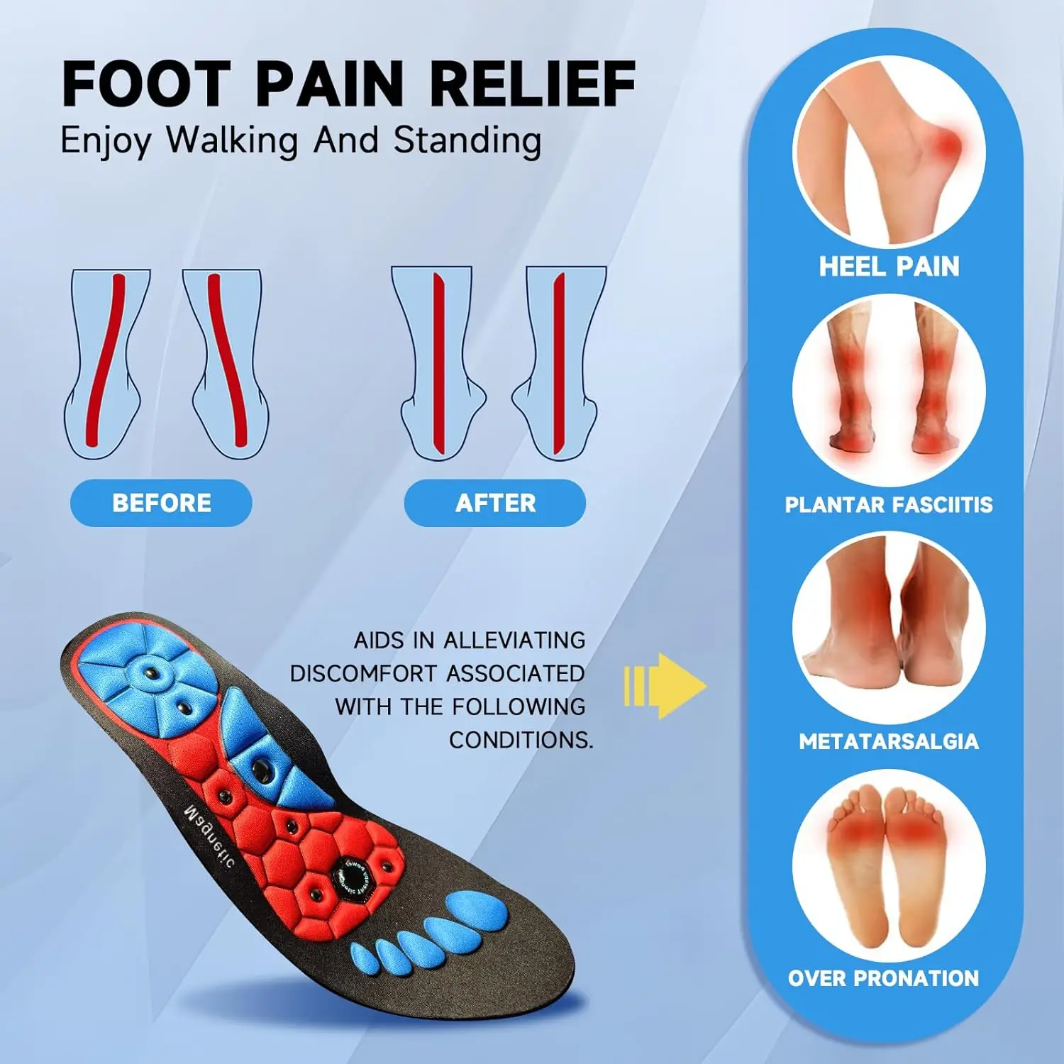 Color: black, Shoe Size: 1 - Unisex Magnetic Therapy Foot Insoles Orthopedic Shoe Soles Weight Loss Slimming Massage Acupoints Arch Anti-fatigue Shoes Pads