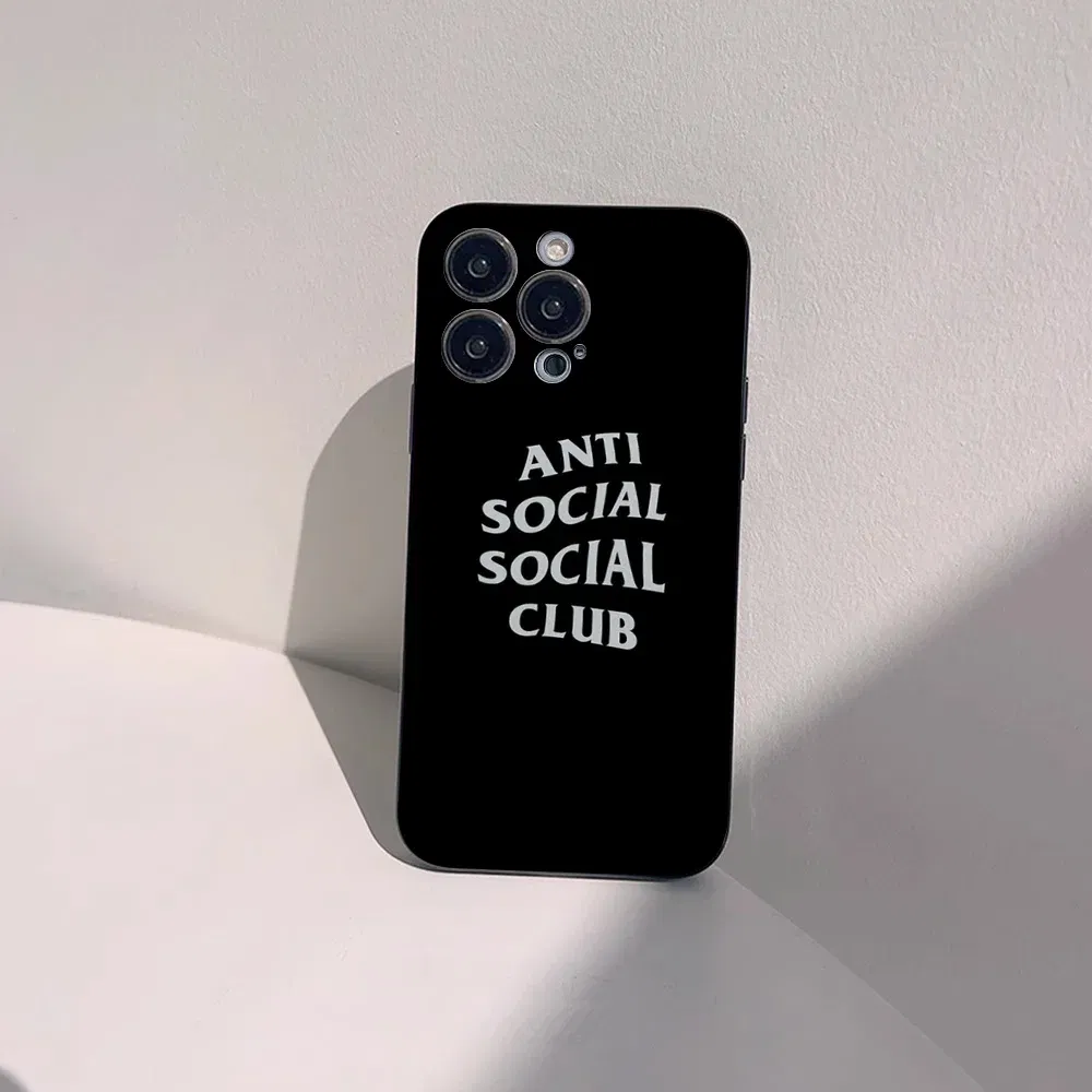 Color: Clear, Material: Carbon Fiber - Anti Social Social Club Phone Case For IPhone 16 15 14 13 Pro Max 11 12 Mini X Xs XR Se 2022 Black Silicone Cover