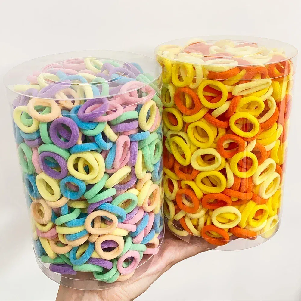 Color: WHITE - 100PCS Colorful Basic Nylon Ealstic Hair Ties for Girls Ponytail Hold Scrunchie Rubber Band Kid Fashion Hair Accessories