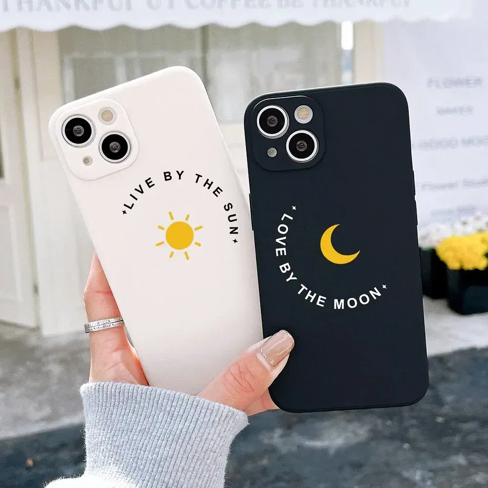 Color: Brown, Material: Denim - Couple Black and White Love Sun Moon Case For Samsung Galaxy S10 S20 S21 S22 S23 S24 FE Plus Ultra Note 20 Silicone Phone Case