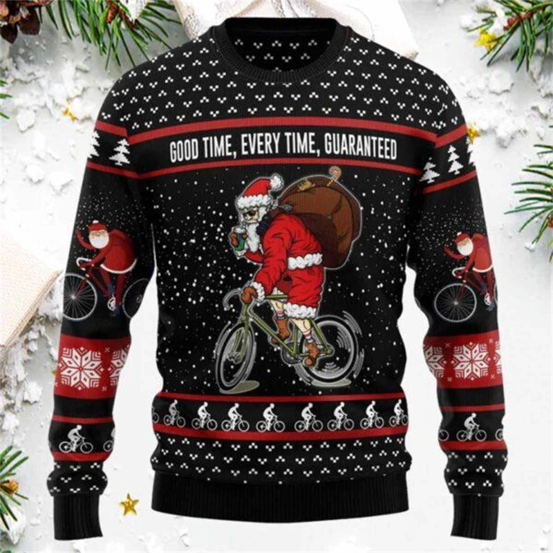 Color: army green, Size: XL - Funny Santa Claus Graphic Ugly Christmas Sweater 2026 Men Fashion Autumn Winter 3D Printed Sweatshirt Casual Oversized Pullovers
